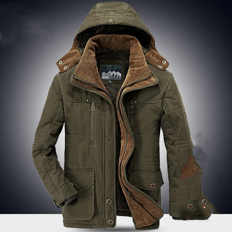 Men's Warm Long Cotton Jacket for Middle-Aged (Black)
