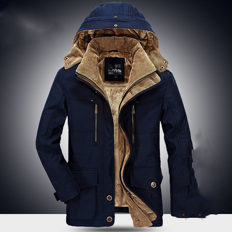 Men's Warm Long Cotton Jacket for Middle-Aged (Black)